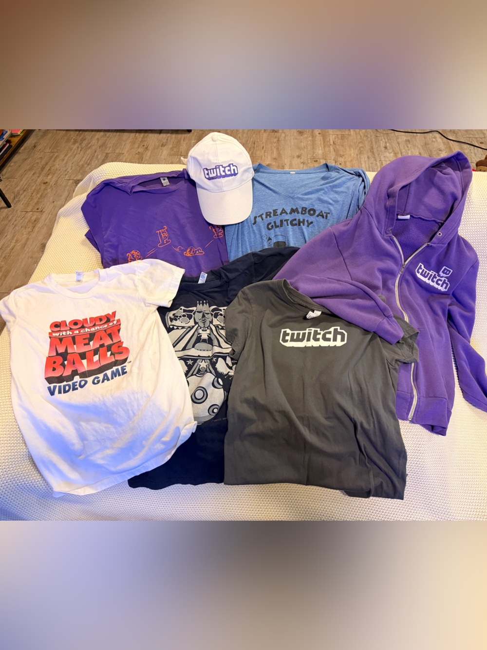 Twitch merch bundle with additional video game theme shirts